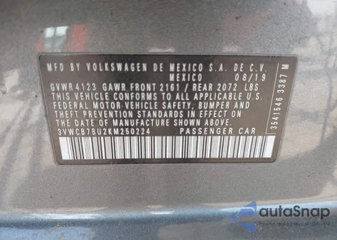 2019 Volkswagen Jetta 1.4T R-Line/1.4T S/1.4T Se из США, поврежденный, VIN 3VWCB7BU2KM250224